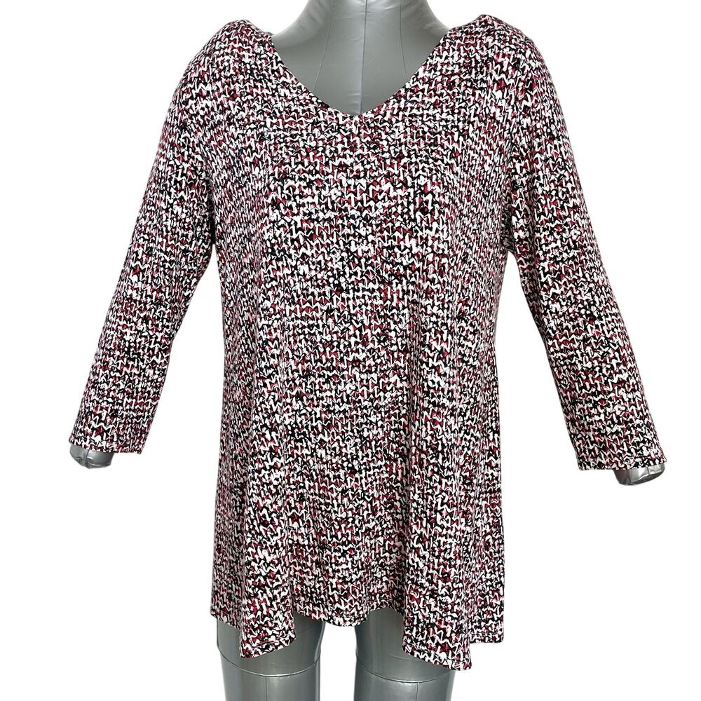Vintage J. Jill SP Red Black White Long Sleeve Scoop Neck Blouse W/ Back Buttons